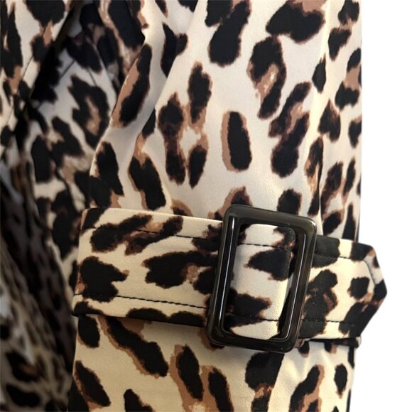 Kate Spade Womens Black Tan Leopard Belted Double Breasted Trench Coat Sz M New - Picture 5 of 11